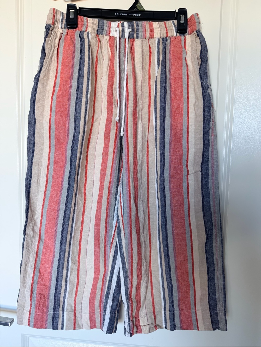 Beachlunchlounge Linen Blend Striped Wide Leg Crop Pants M